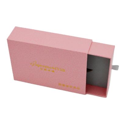 China Leatherette Cosmetic Gift Box Packaging 400gsm Paper Drawer Rigid Pink Match Box Push Pull for sale