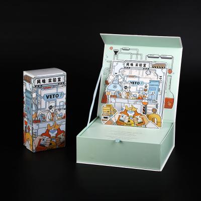 中国 ワイン・ボトルの磁石のための板紙箱の上の本の形FSCの贅沢で堅い3D破裂音はパネルをはためかす 販売のため