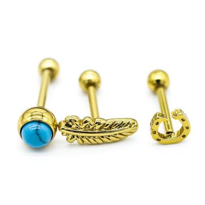 China Electrophoresis Gold Ear Piercing Jewellery Leaf Shape Helix Stud Earrings for sale