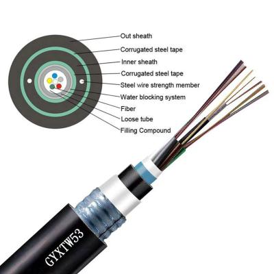 China Long Span Round Optical Fiber Cable For Networking Internet GYXTW53 Direct Burial Plastic Optic Fiber Cable In Bulk for sale