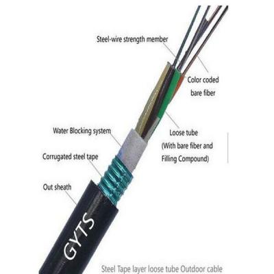 China 96 Core Steel Tape Single Mode Armored Duct GYTS Fibre Optic Cable for sale