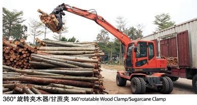 China Orange 4 Wheel Excavator With Grapple 360 Degree Rotation Small Round Log for sale