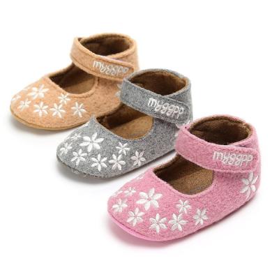 China Hot sale wool fabric Flower print princess dress Toddler infant baby shoes girl for sale