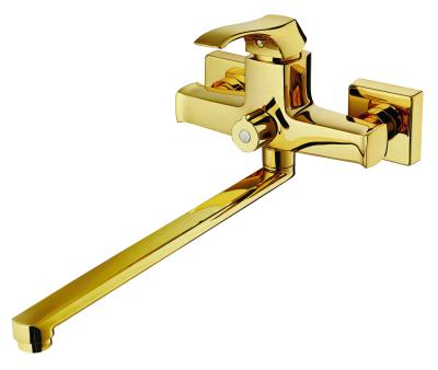 China Grifo de tina de montaje en pared de oro claro dorado antioxidante Grifo de baño extra largo en venta