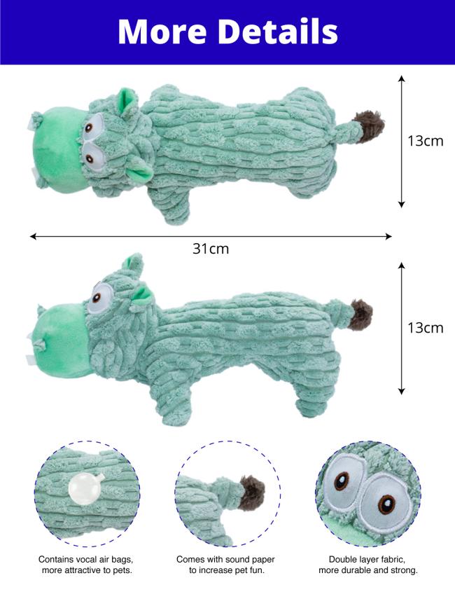 Green Hippo Plush Squeaky Dog Toy