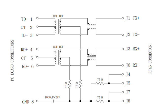LPJ19911ADNL SMT RJ45 Schematic Drawing