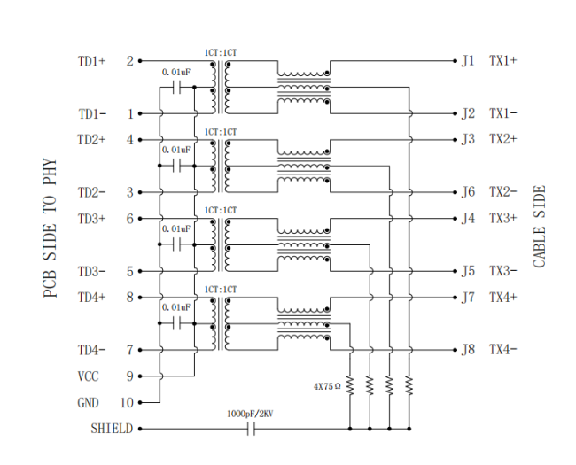 LPJG49883A92NL 1x4 RJ45 Connector Datasheet - Schematic