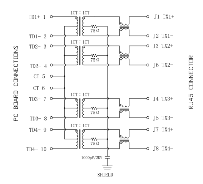 LPJG4801GENL Magnetic RJ45 Connector Drawing - Schematic