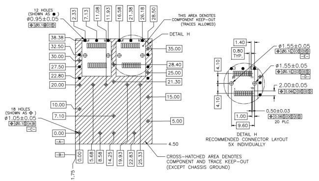 LP12AC02000B SFP Cage Drawing - Recommended PCB Layout