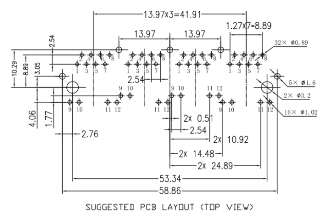 LPJ46204AENL RJ45 Connector Datasheet - SUGGESTED PCB LAYOUT