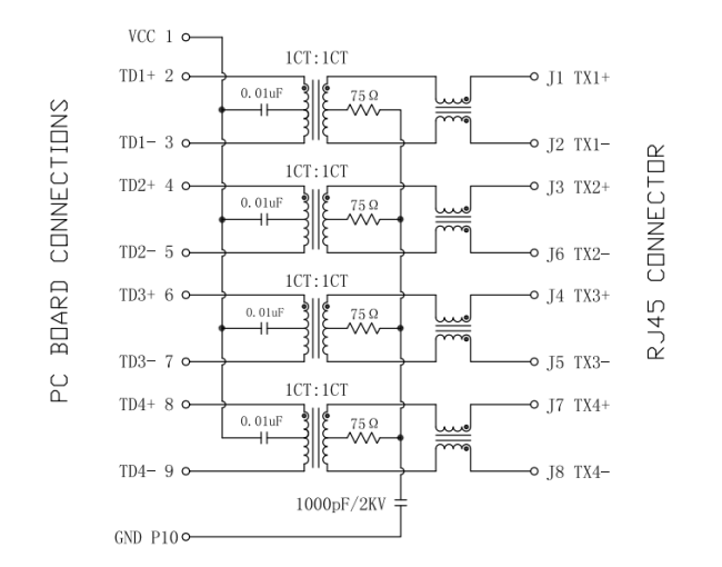 LPJG0843GENL Gigabit RJ45 Connector Datasheet - Schematic