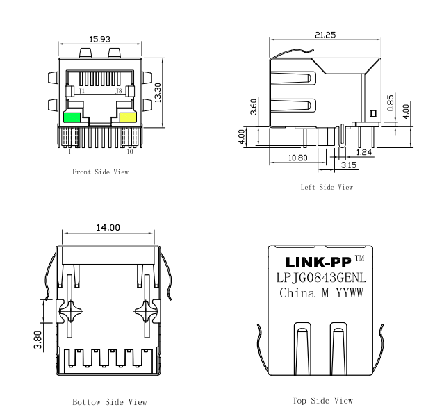 LPJG0843GENL Gigabit RJ45 Connector Datasheet - Mechanical