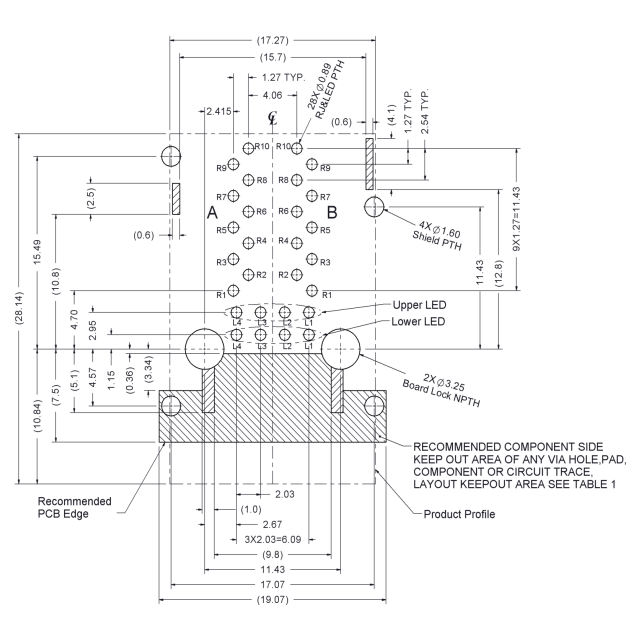 S32-ZZ-0093 2X1 RJ45 Datasheet - Recommended PCB Layout