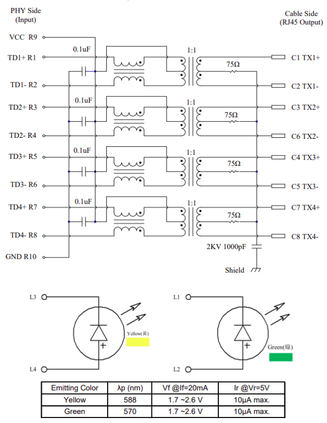 S32-ZZ-0093 2X1 RJ45 Datasheet -Schematic