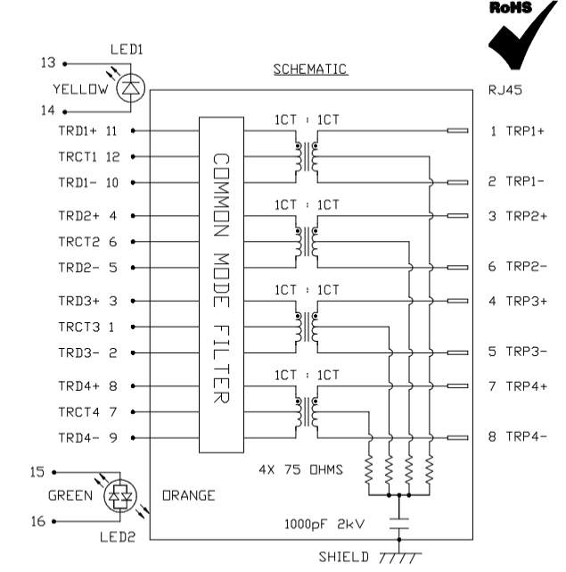 0826-1X1T-43-F RJ45 Datasheet - Schematic