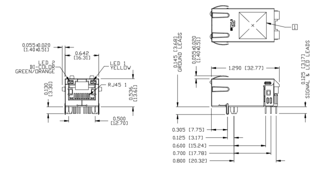 0826-1X1T-43-F RJ45 Connector Dimensions