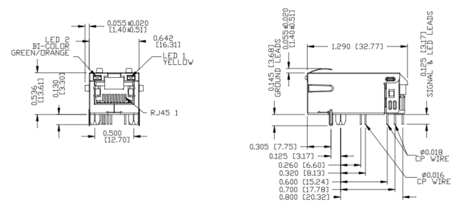 0826-1X1T-GJ-F 1X1 MagJack Drawing