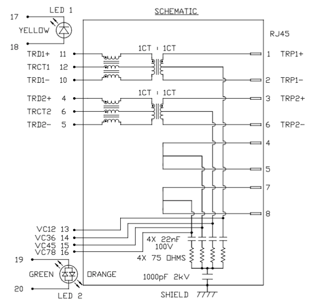 0826-1X1T-GJ-F 1X1 MagJack Drawing