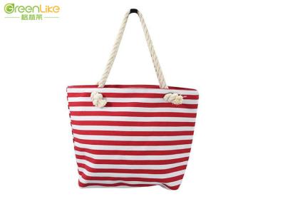 China 14A Canvas Cotton Tote Bags Red And White Striped Tote for sale
