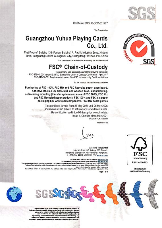 FSC certificate - GUANGZHOU YUHUA PLAYING CARDS CO.,LTD.