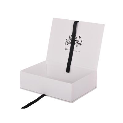 China White Color Custom Wig Packaging Boxes With Black Logo Printing Ribbon Bow for sale