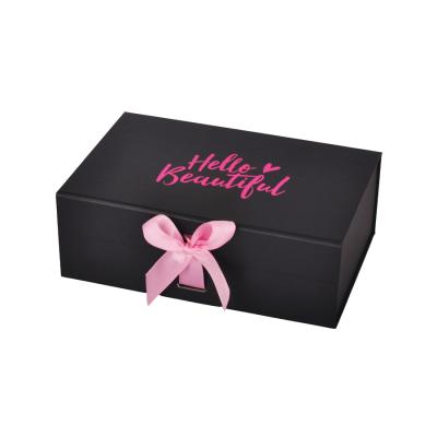 China Black Hot Pink 2mm Thick Cardboard Matte Lamination Cardboard Wig Box For Packing With Ribbon for sale