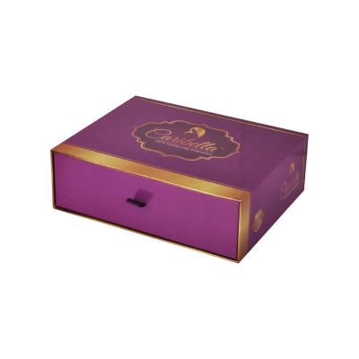 China Purple Gold 2mm Thick Cardboard Matte Lamination Hair Extension Box Drawer Box for sale