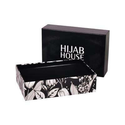 China Black Glossy Lamination Paper Packing Boxes With Lid And Bottom for sale