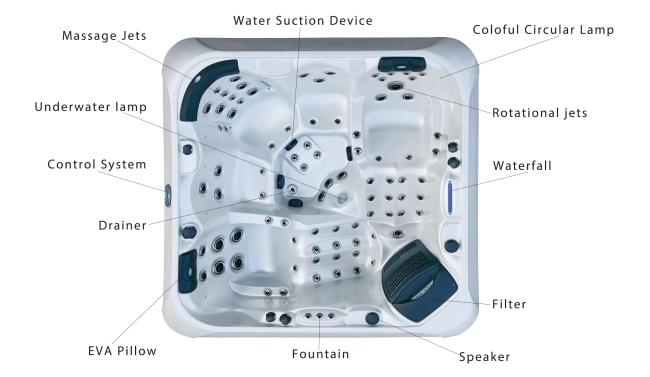 Garden 5 Seats Luxury Massage Spa Bathtub Outdoor Whirlpool Hot Tub Acrylic Freestanding Spa Tub For Villa