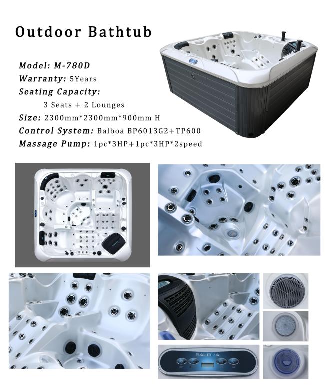 Garden 5 Seats Luxury Massage Spa Bathtub Outdoor Whirlpool Hot Tub Acrylic Freestanding Spa Tub For Villa