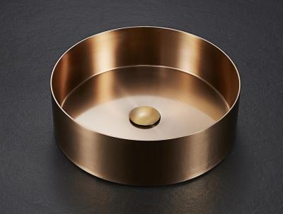 China Single Round Bathroom Sinks Durable Stainless Steel Counter Top Gold for sale