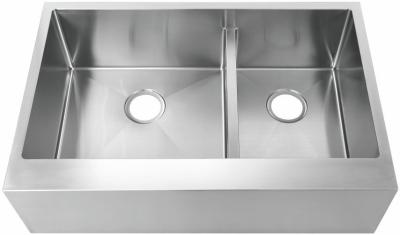 China Handmade Front Apron Stainless Steel Kitchen Sink Two Holes for sale