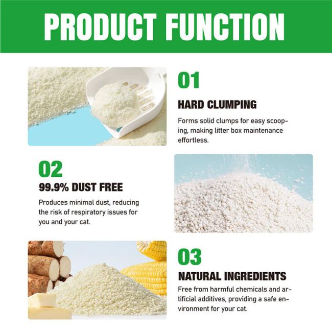 Natural Unscented 100% Plant-Based Clumping Eco-Friendly Highly Absorbent Odor Control Biodegradable Cassava Cat Litter 0