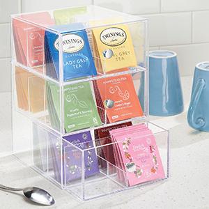 drawers dividers tea bags black green earl grey organize counter pantry lemon hibiscus