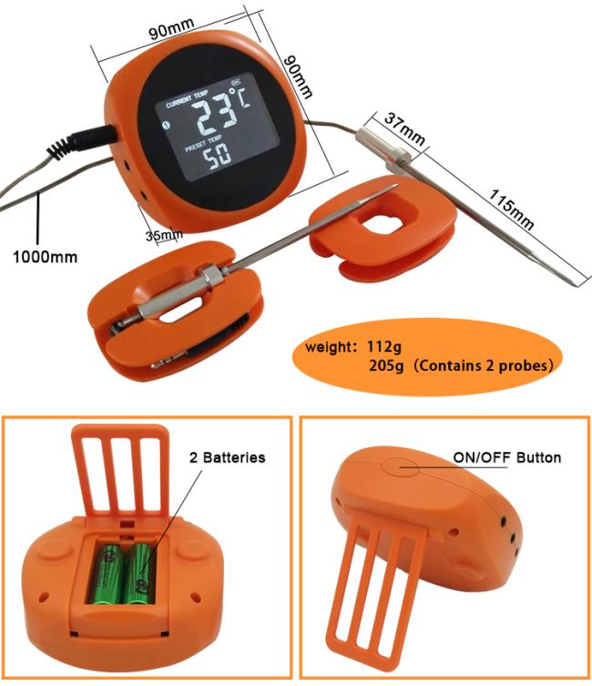 Smart Bluetooth BBQ Oven Meat Thermometer with 6 Food Grade Probes