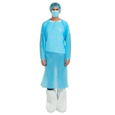 China S&J Disposable PP PE CPE LDPE Plastic Aprons Thumb Loops Protective Medical AAMI Level CPE Apron for sale