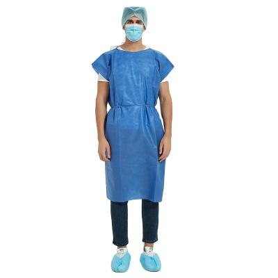China SJ Patient Medical Gowns Disposable SMS 30gsm Non-woven Fabric Custom Hospital Patient Gown with Short Sleeves for sale