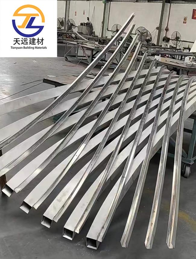 Close-up view of twisted aluminum square tube texture and finish