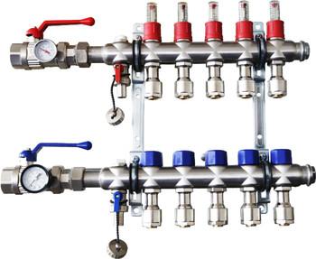China Stainless Steel Bamboo Joint Manifold with long flow meter for underfloor heating flow meter manifold for sale