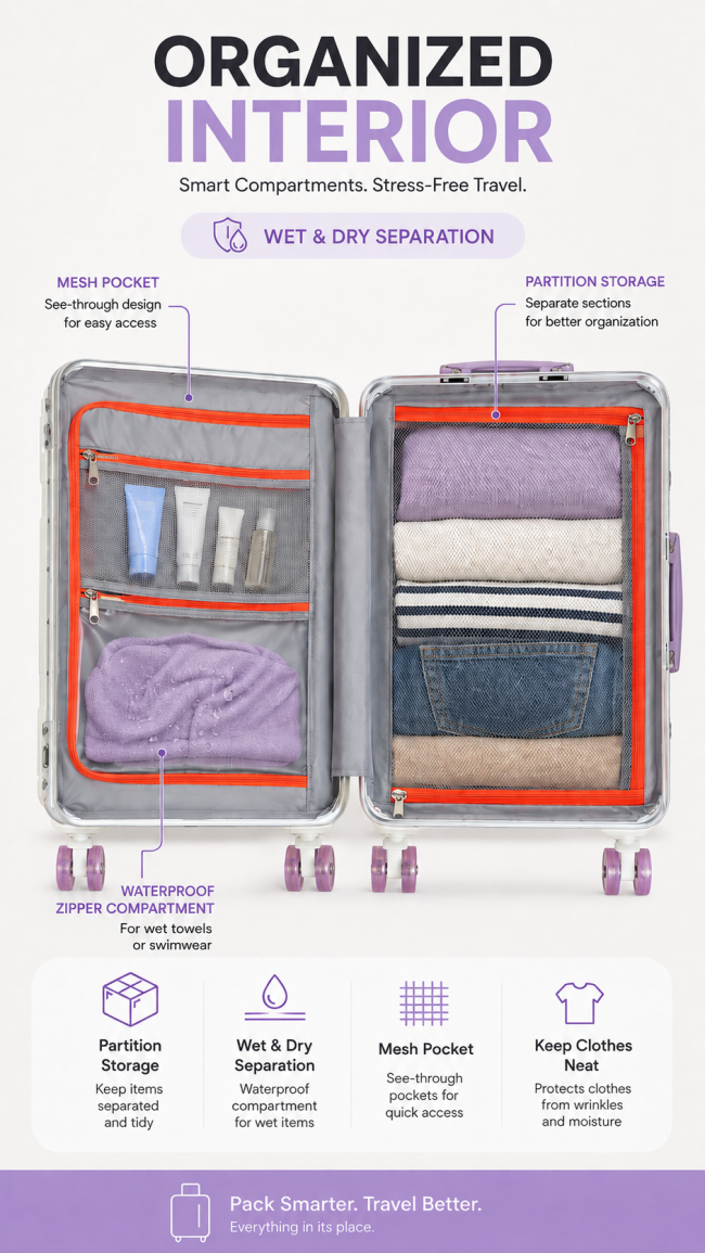 Organized suitcase interior