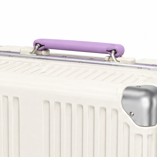 Purple suitcase carry handle