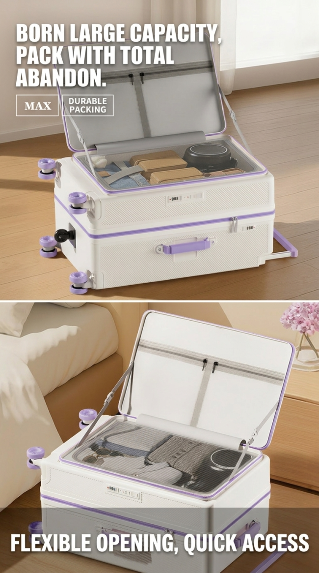 Large Capacity Front Opening Luggage with Quick Access Compartment
