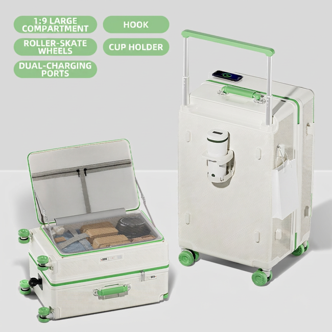 Green Front Opening Multifunction Luggage