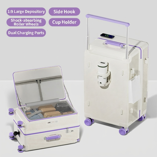 Purple Front Opening Multifunction Luggage