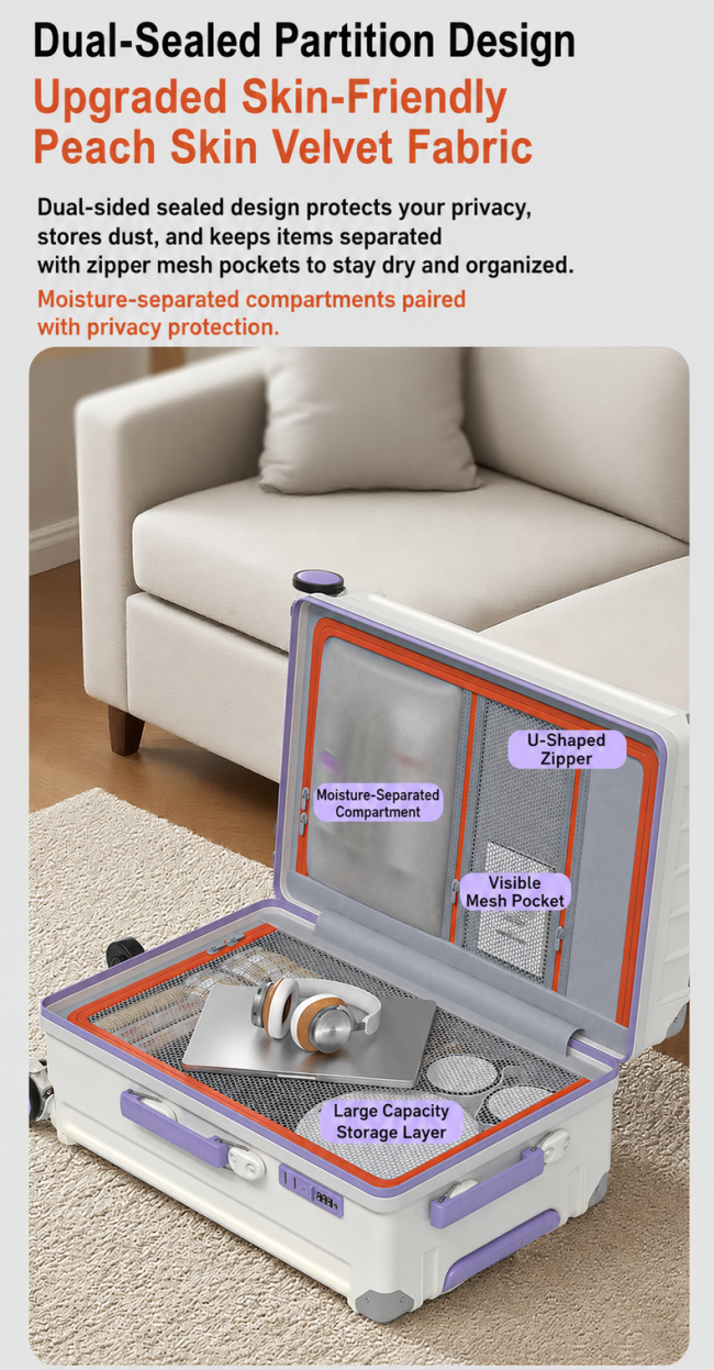 Dual sealed partition luggage interior