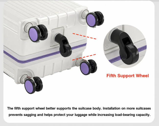 Fifth support wheel luggage design