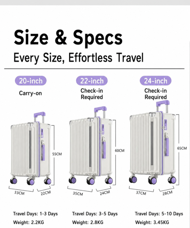 Luggage size and specification guide