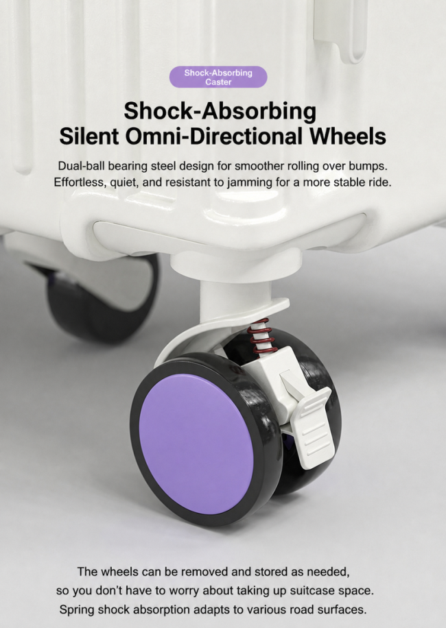 Shock absorbing silent luggage wheels