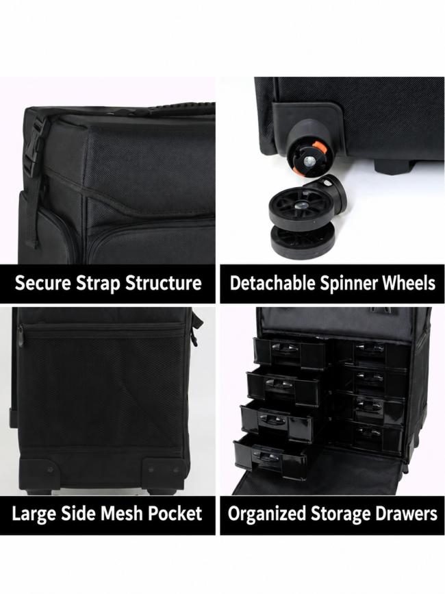 Rolling makeup case overview and storage layout
