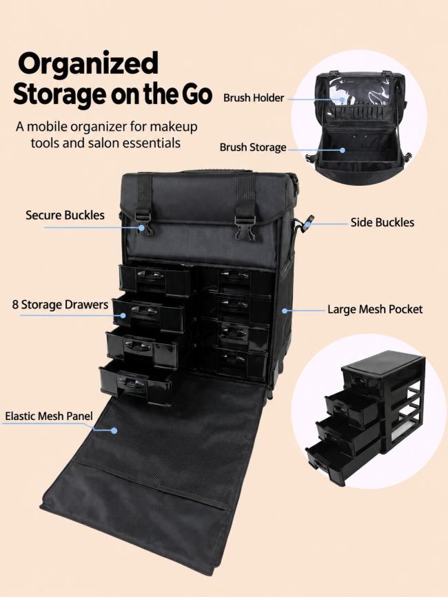 Telescopic handle, detachable wheels and side storage